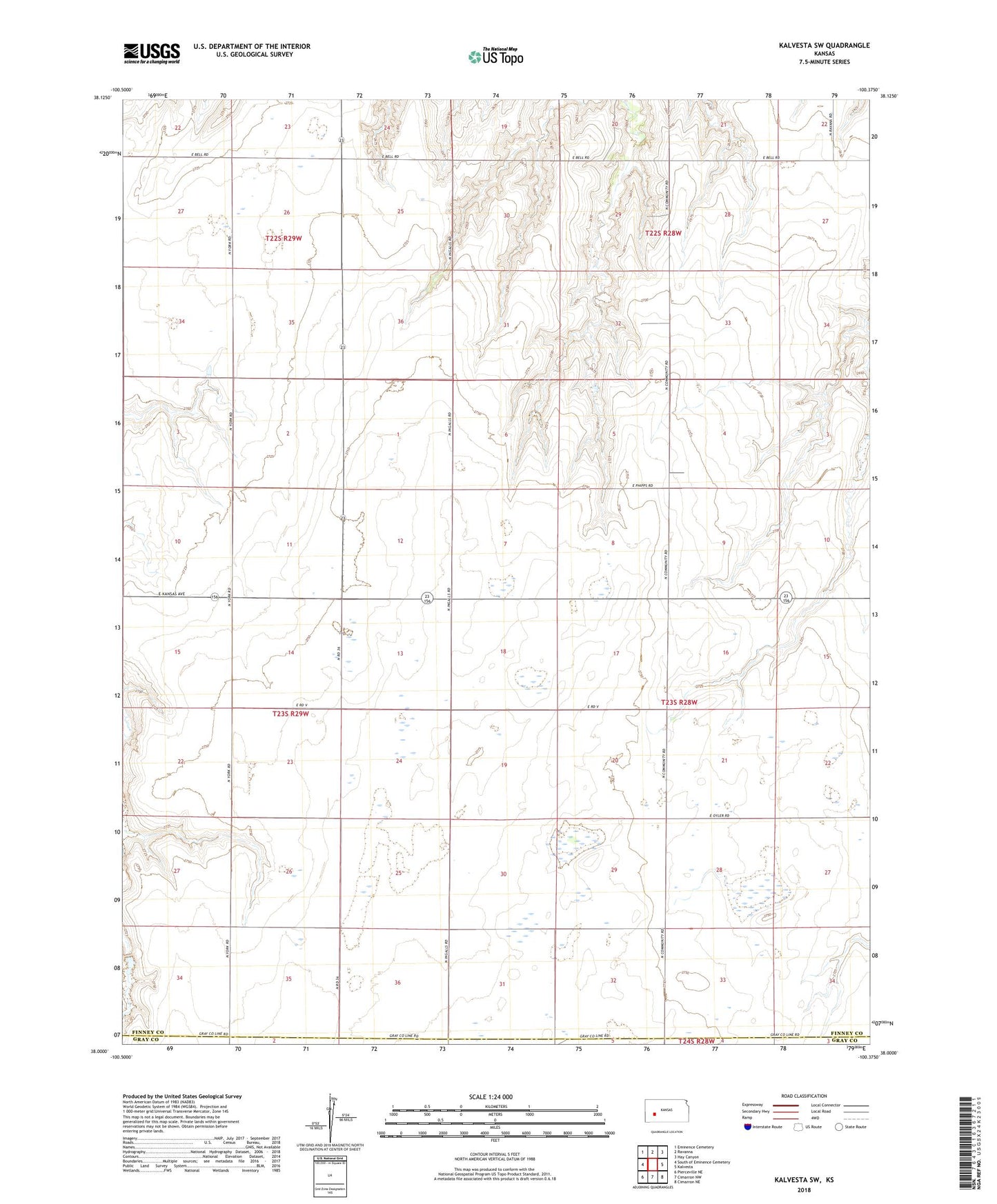 Kalvesta SW Kansas US Topo Map Image