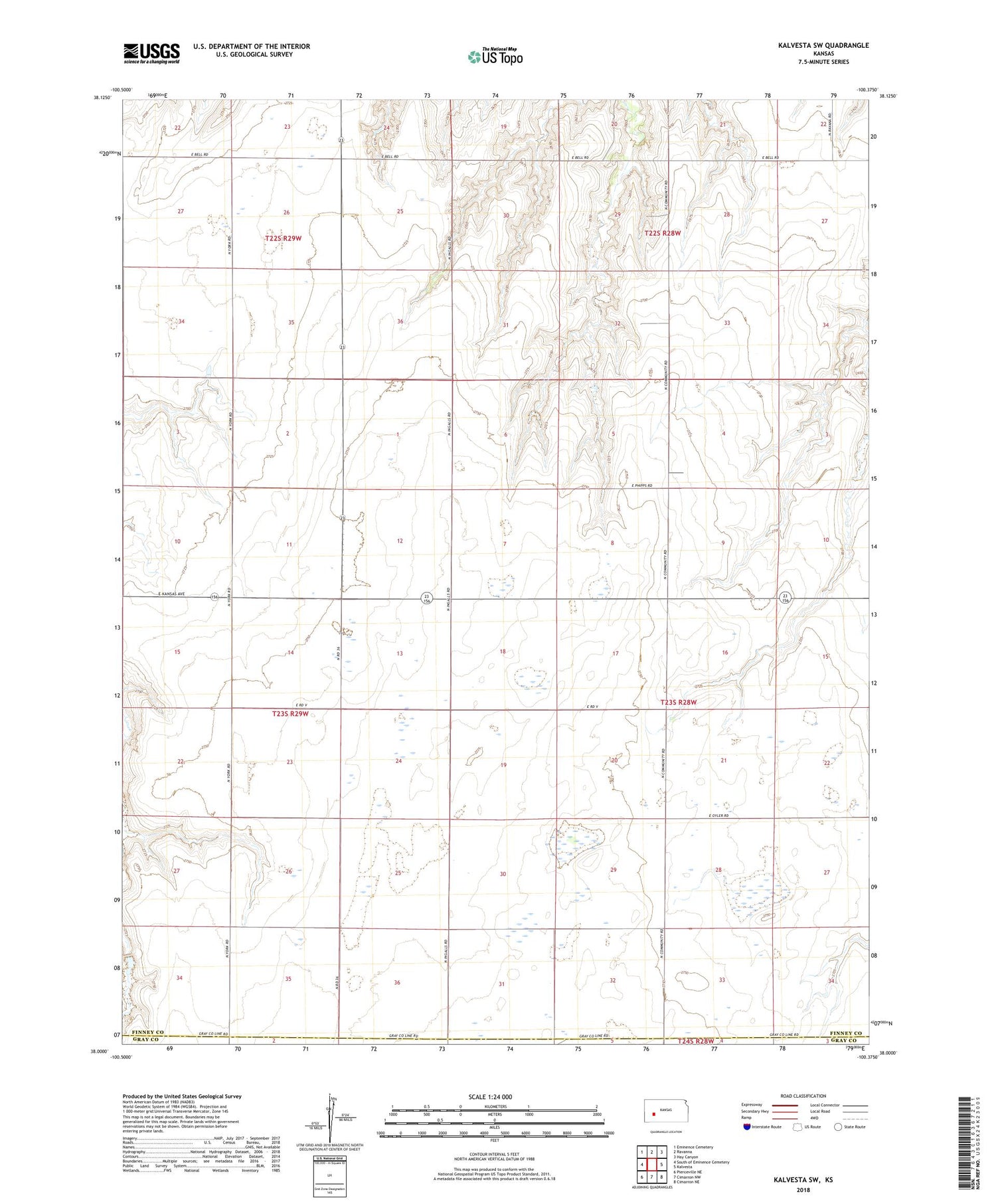 Kalvesta SW Kansas US Topo Map Image