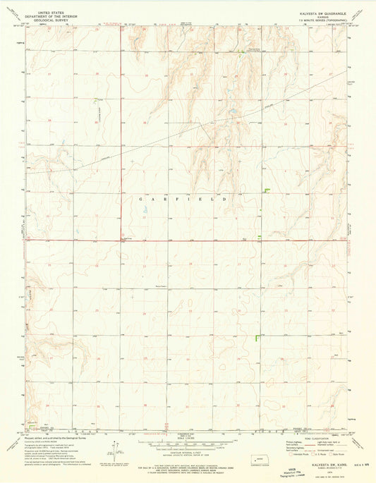 Classic USGS Kalvesta SW Kansas 7.5'x7.5' Topo Map Image