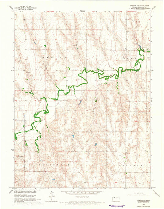 Classic USGS Kanona NE Kansas 7.5'x7.5' Topo Map Image