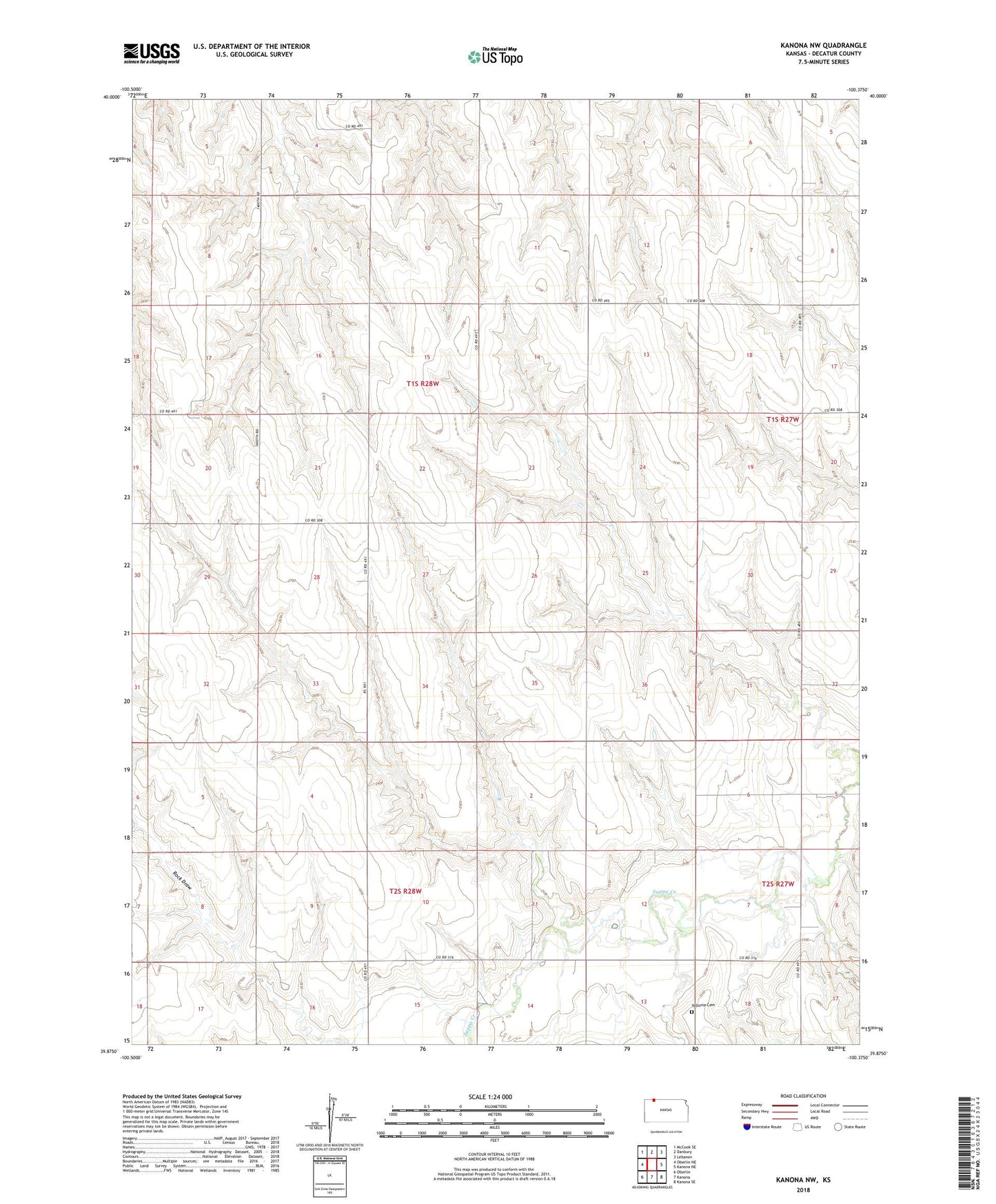 Kanona NW Kansas US Topo Map Image