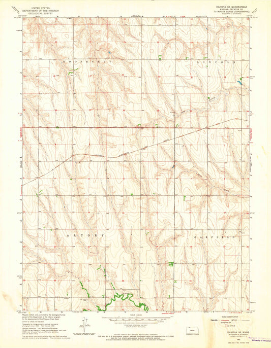 Classic USGS Kanona SE Kansas 7.5'x7.5' Topo Map Image
