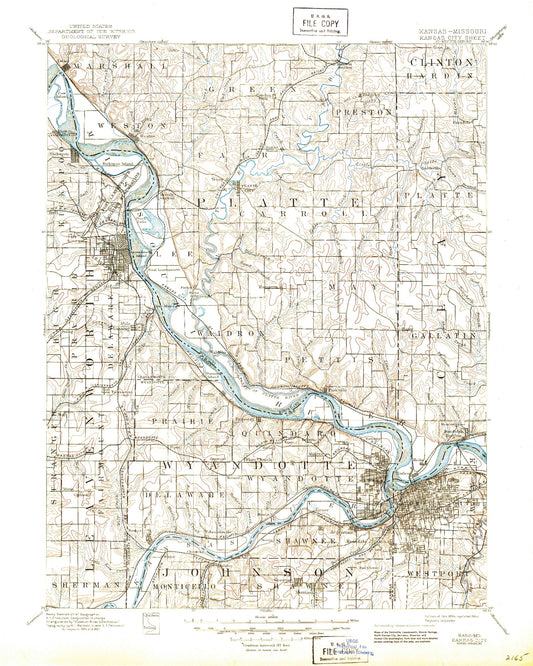 Historic 1894 Kansas City Missouri 30'x30' Topo Map Image