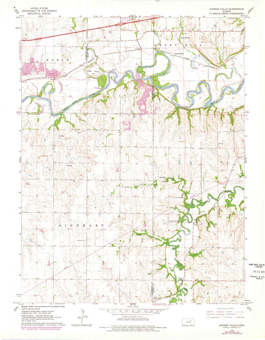 Classic USGS Kansas Falls Kansas 7.5'x7.5' Topo Map Image