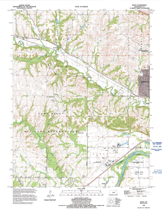 Classic USGS Keats Kansas 7.5'x7.5' Topo Map Image