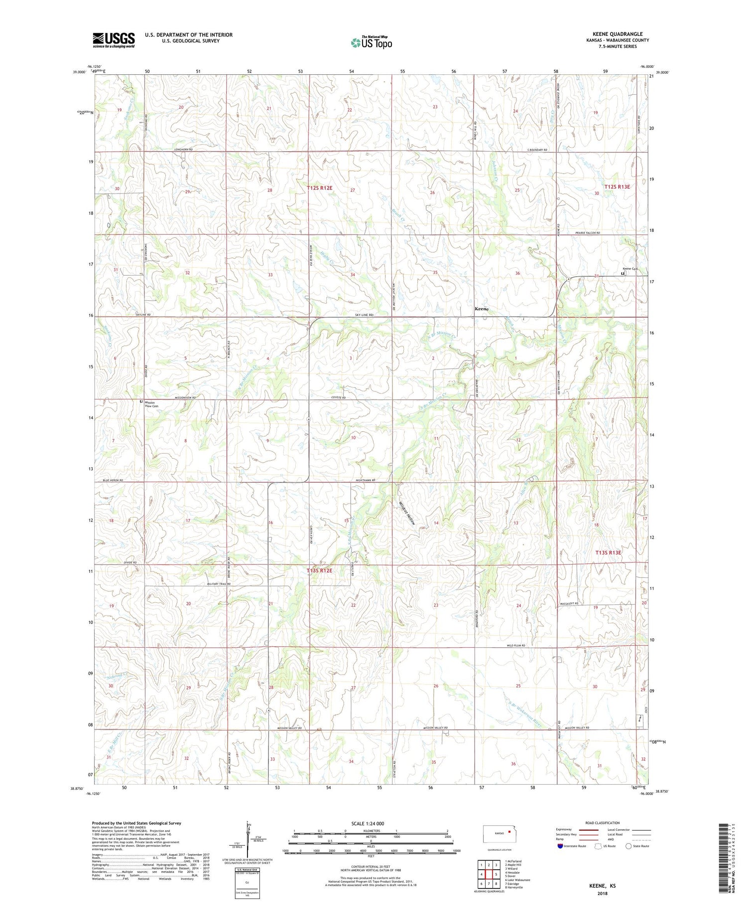 Keene Kansas US Topo Map Image