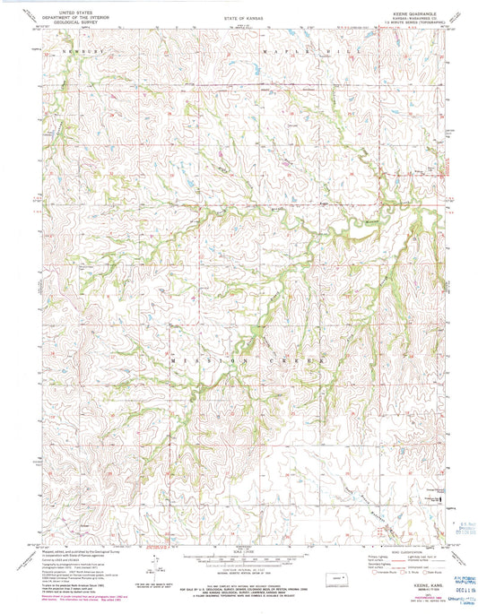 Classic USGS Keene Kansas 7.5'x7.5' Topo Map Image