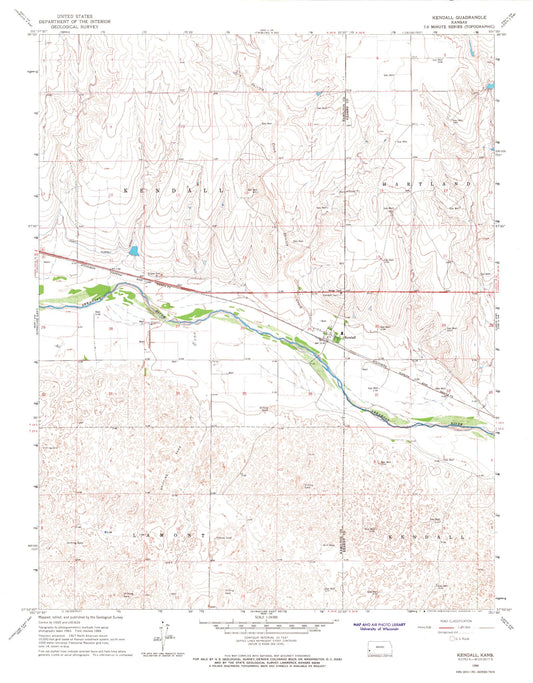 Classic USGS Kendall Kansas 7.5'x7.5' Topo Map Image