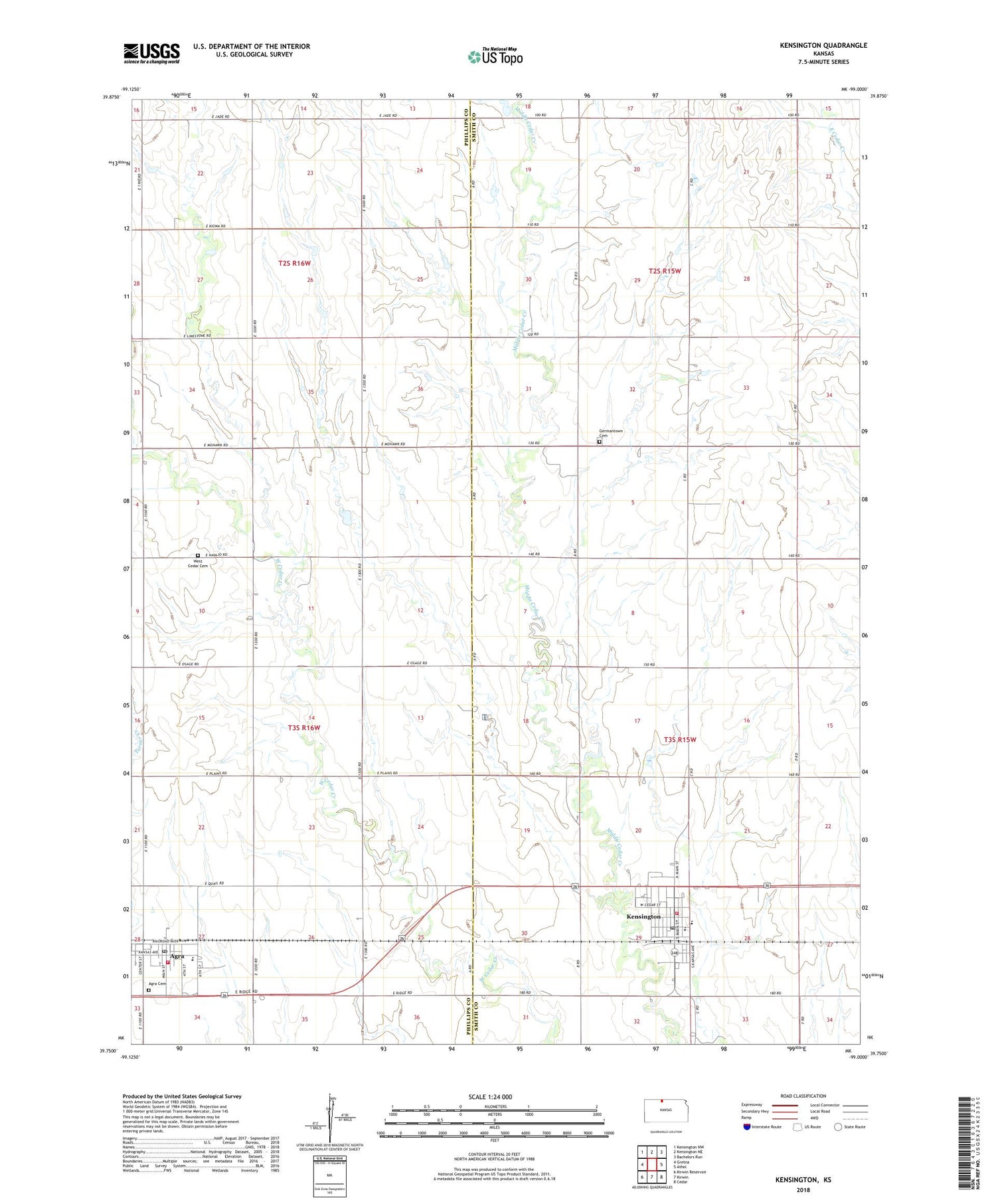 Kensington Kansas US Topo Map Image