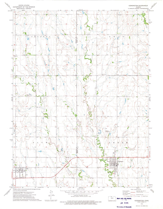 Classic USGS Kensington Kansas 7.5'x7.5' Topo Map Image