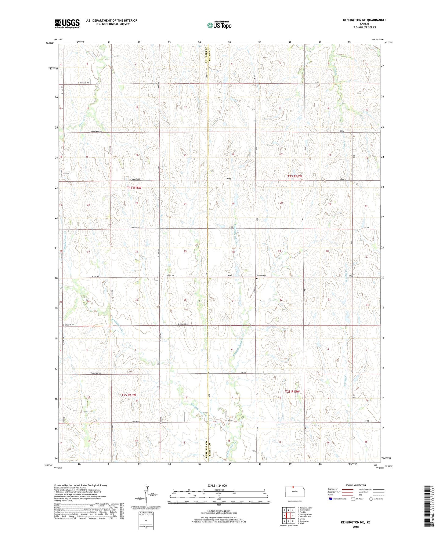 Kensington NE Kansas US Topo Map Image