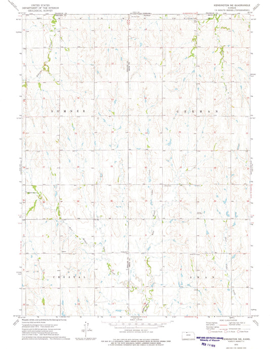 Classic USGS Kensington NE Kansas 7.5'x7.5' Topo Map Image