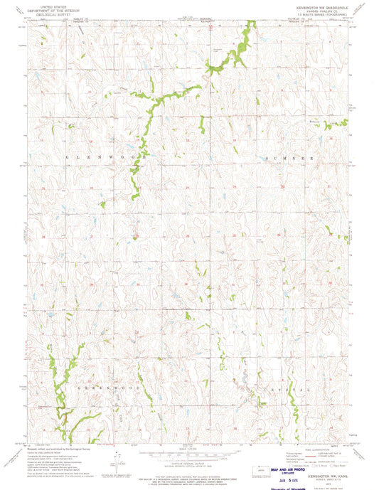Classic USGS Kensington NW Kansas 7.5'x7.5' Topo Map Image
