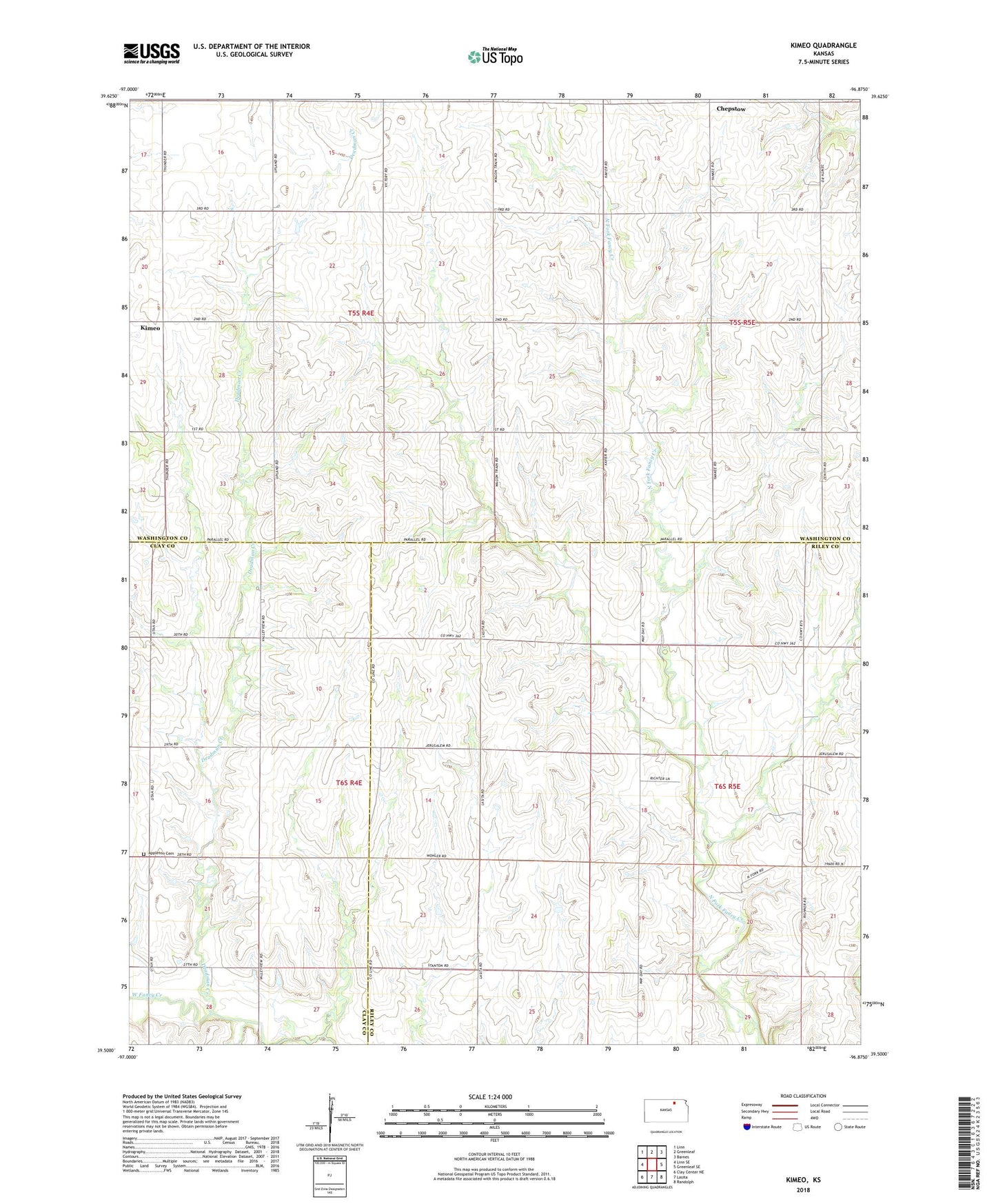 Kimeo Kansas US Topo Map Image