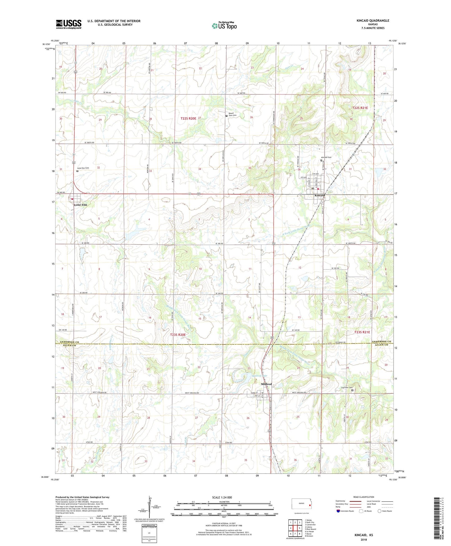 Kincaid Kansas US Topo Map Image