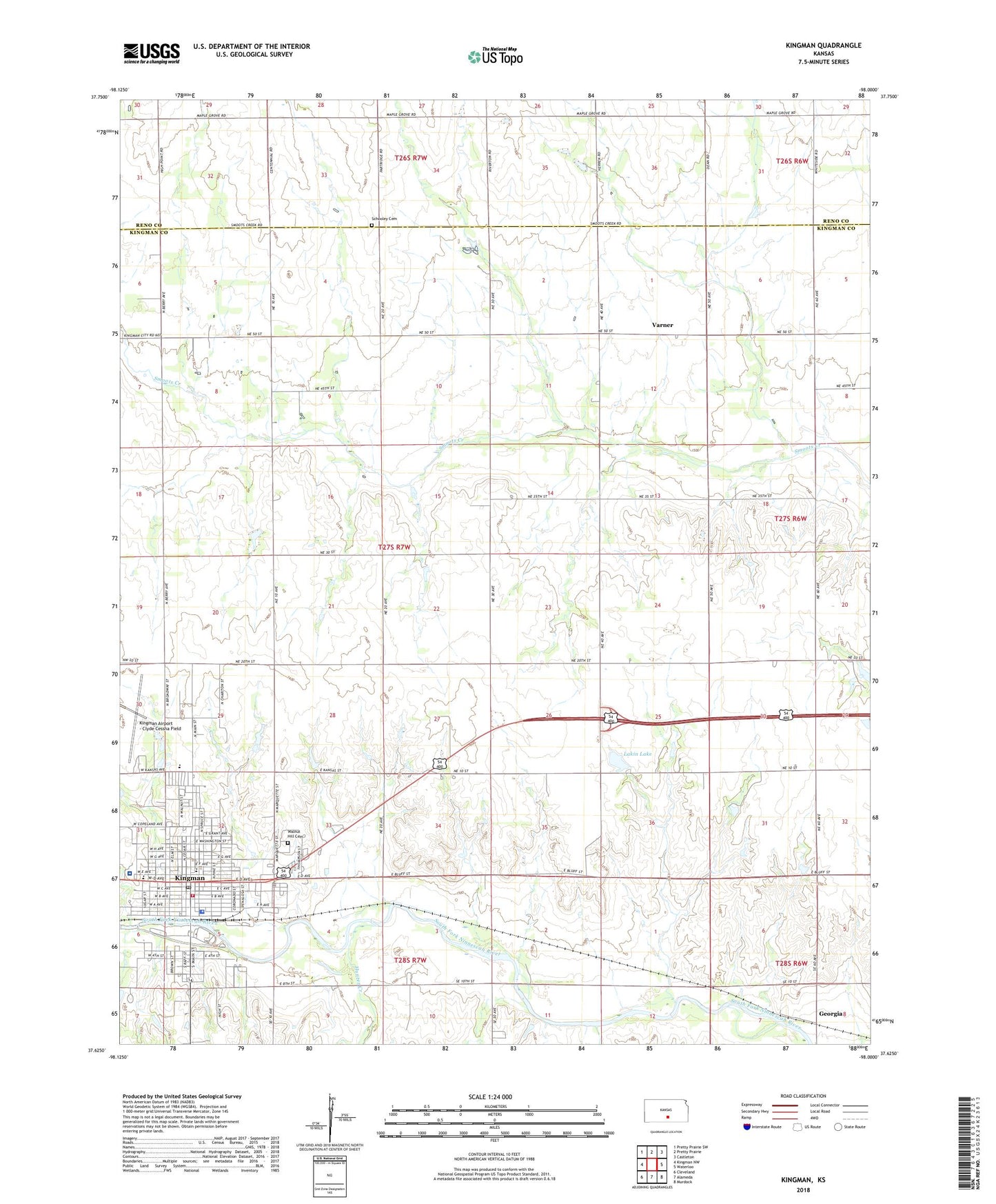 Kingman Kansas US Topo Map Image