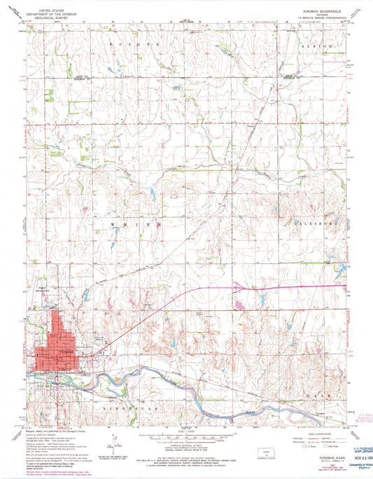 Classic USGS Kingman Kansas 7.5'x7.5' Topo Map Image