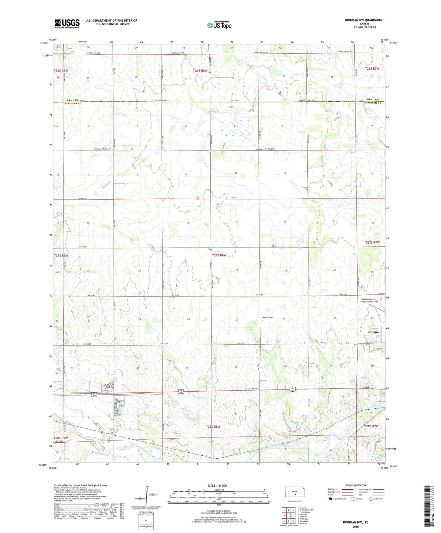 Kingman NW Kansas US Topo Map Image