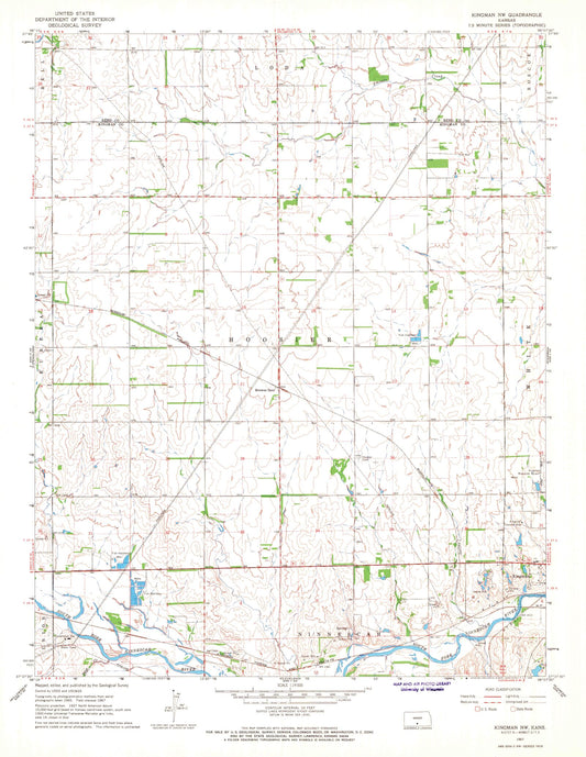 Classic USGS Kingman NW Kansas 7.5'x7.5' Topo Map Image