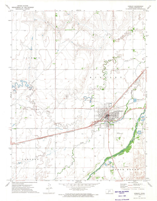 Classic USGS Kinsley Kansas 7.5'x7.5' Topo Map Image
