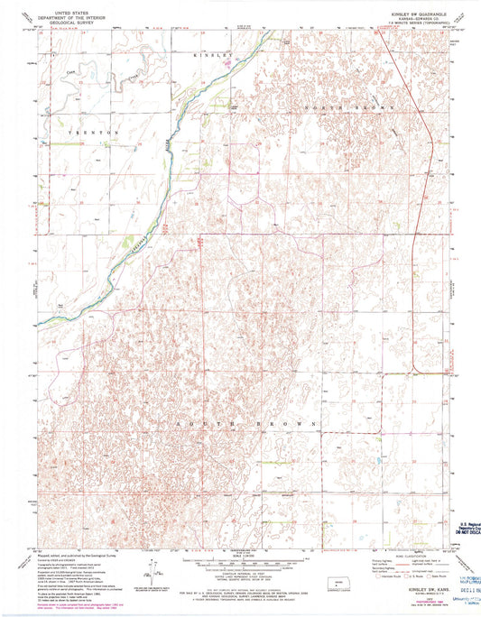 Classic USGS Kinsley SW Kansas 7.5'x7.5' Topo Map Image
