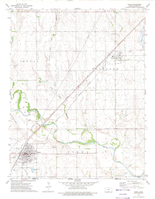 Classic USGS Kiowa Kansas 7.5'x7.5' Topo Map Image