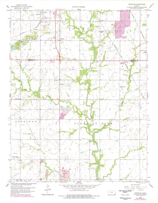 Classic USGS Kirkwood Kansas 7.5'x7.5' Topo Map Image