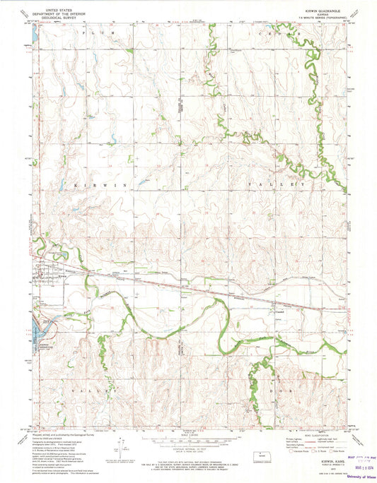 Classic USGS Kirwin Kansas 7.5'x7.5' Topo Map Image