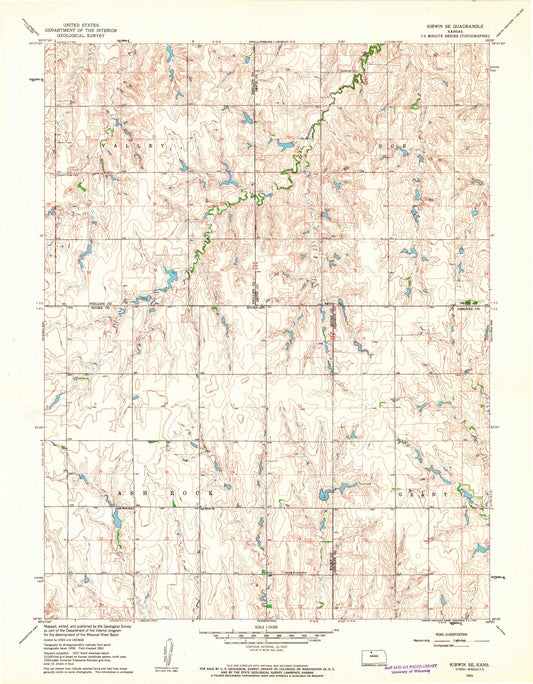 Classic USGS Kirwin SE Kansas 7.5'x7.5' Topo Map Image