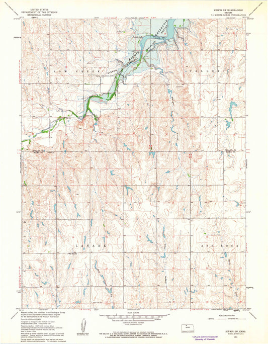 Classic USGS Kirwin SW Kansas 7.5'x7.5' Topo Map Image