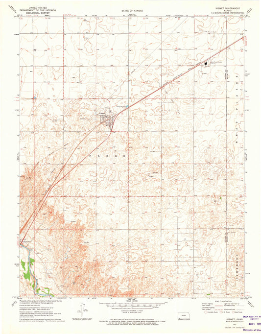Classic USGS Kismet Kansas 7.5'x7.5' Topo Map Image