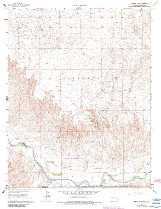 Classic USGS Kismet SE Kansas 7.5'x7.5' Topo Map Image