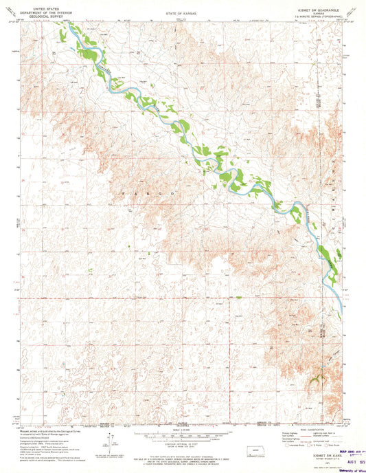 Classic USGS Kismet SW Kansas 7.5'x7.5' Topo Map Image