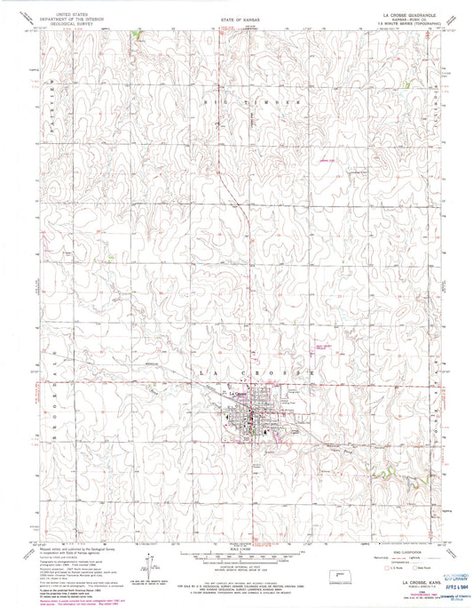 Classic USGS La Crosse Kansas 7.5'x7.5' Topo Map Image