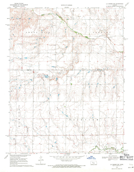 Classic USGS La Crosse NW Kansas 7.5'x7.5' Topo Map Image