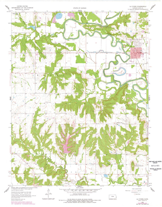Classic USGS La Cygne Kansas 7.5'x7.5' Topo Map Image