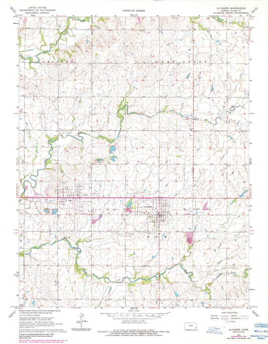 Classic USGS La Harpe Kansas 7.5'x7.5' Topo Map Image