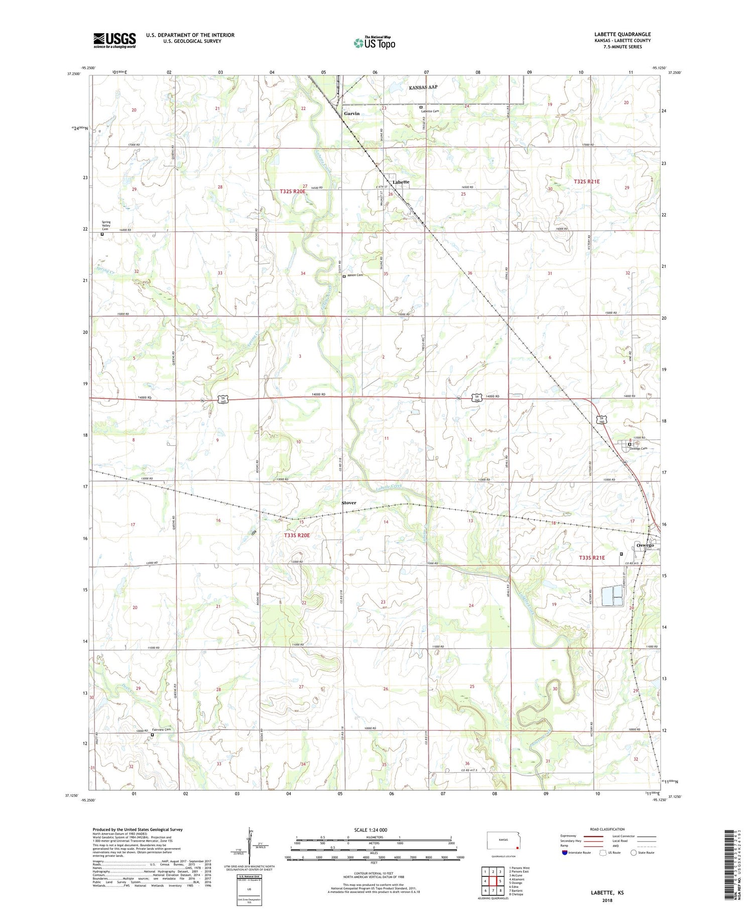 Labette Kansas US Topo Map Image