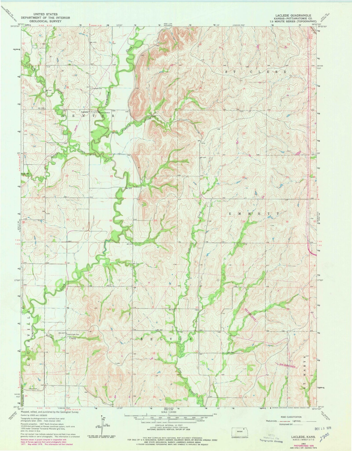 Classic USGS Laclede Kansas 7.5'x7.5' Topo Map Image