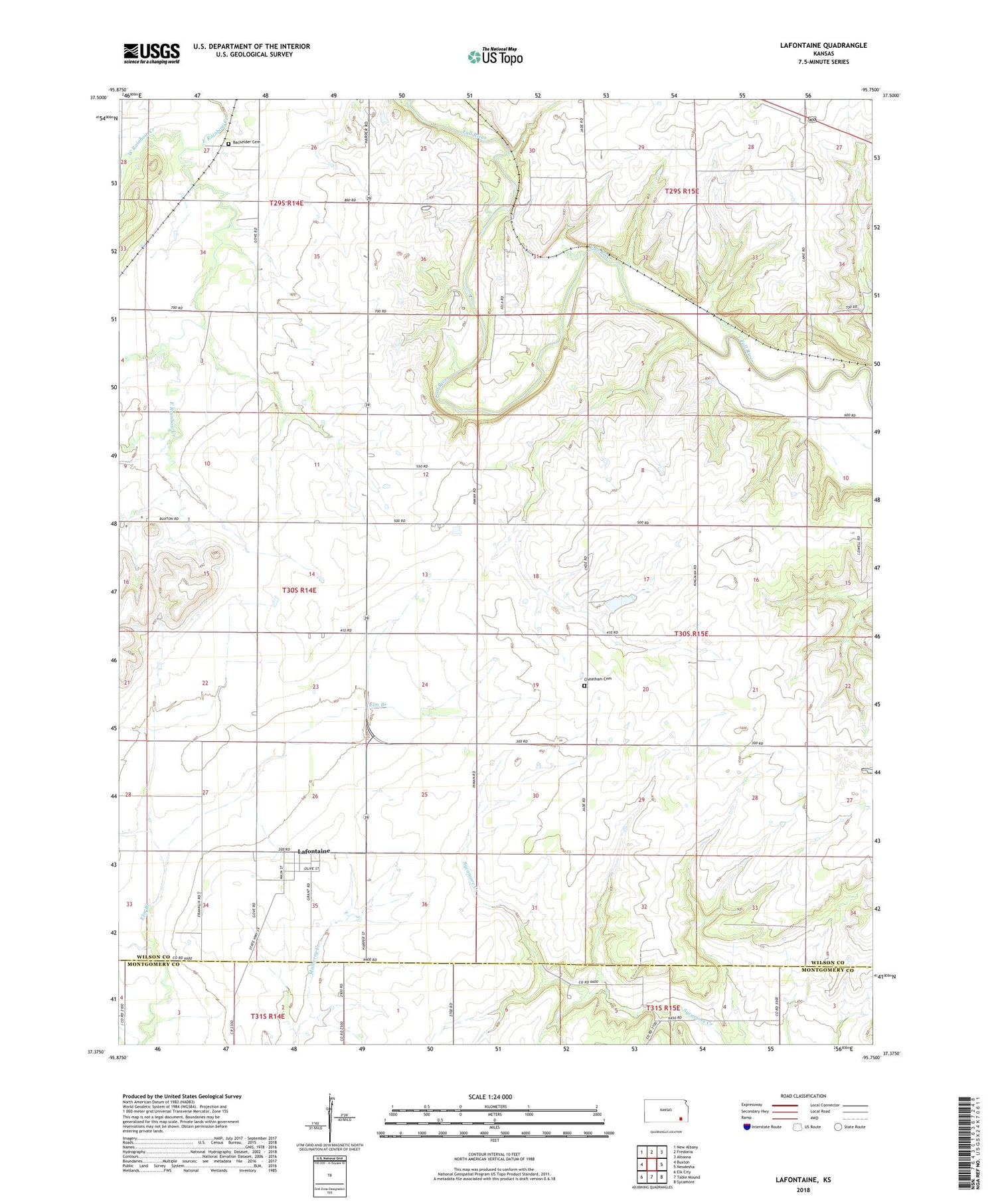 Lafontaine Kansas US Topo Map Image