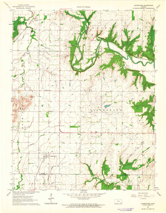 Classic USGS Lafontaine Kansas 7.5'x7.5' Topo Map Image