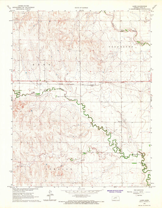 Classic USGS Laird Kansas 7.5'x7.5' Topo Map Image