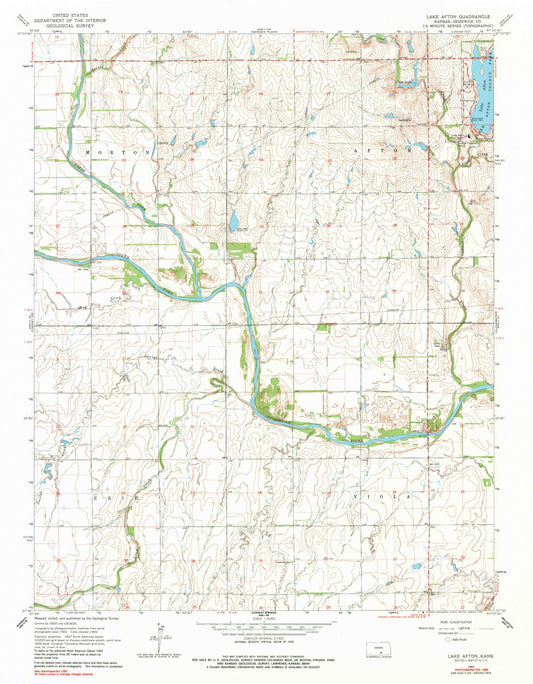 Classic USGS Lake Afton Kansas 7.5'x7.5' Topo Map Image