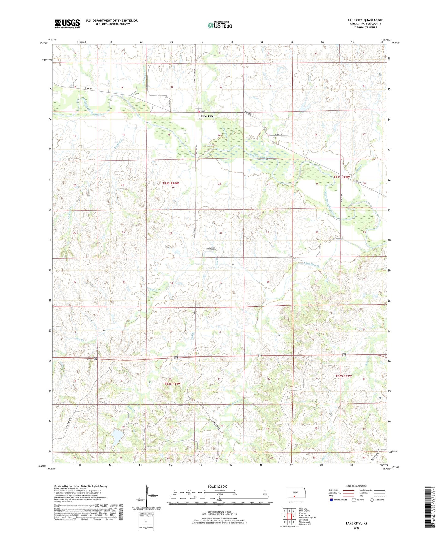 Lake City Kansas US Topo Map Image