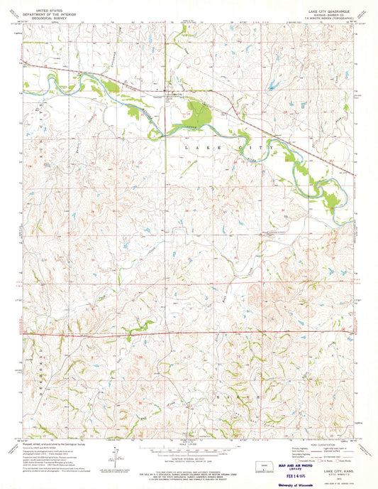 Classic USGS Lake City Kansas 7.5'x7.5' Topo Map Image
