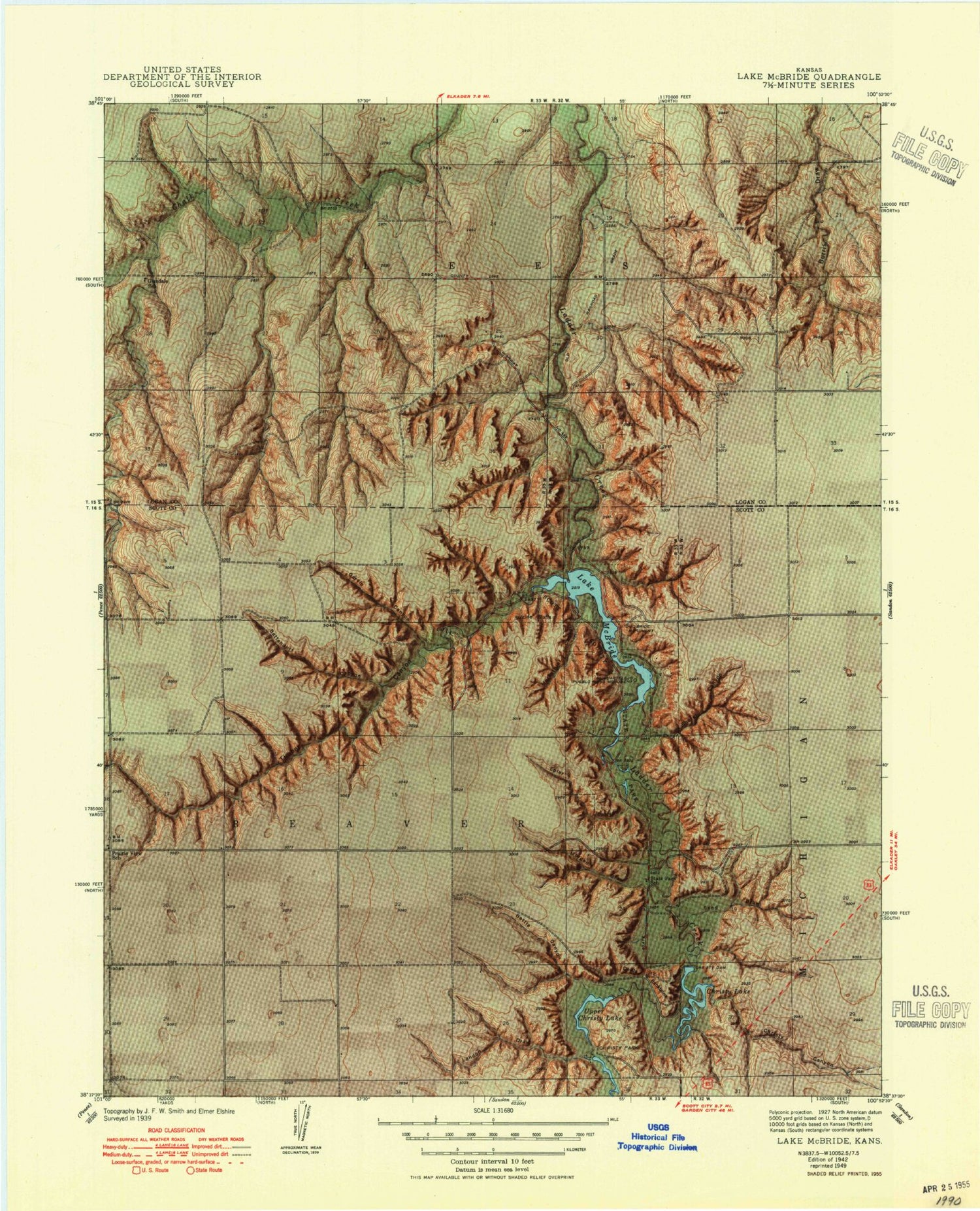 Classic USGS Lake Scott Kansas 7.5'x7.5' Topo Map Image