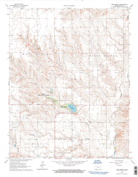 Classic USGS Lake Meade Kansas 7.5'x7.5' Topo Map Image