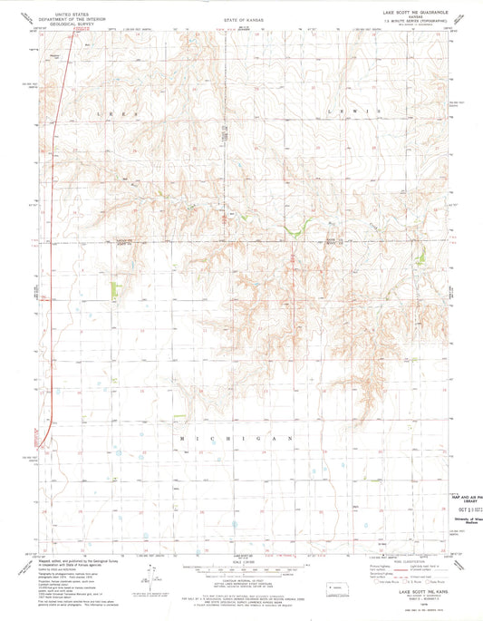 Classic USGS Lake Scott NE Kansas 7.5'x7.5' Topo Map Image