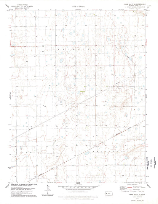 Classic USGS Lake Scott SE Kansas 7.5'x7.5' Topo Map Image