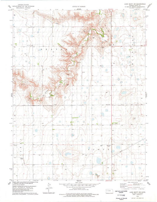 Classic USGS Lake Scott SW Kansas 7.5'x7.5' Topo Map Image